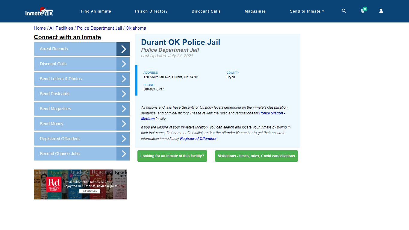 Durant OK Police Jail & Inmate Search - Durant, OK