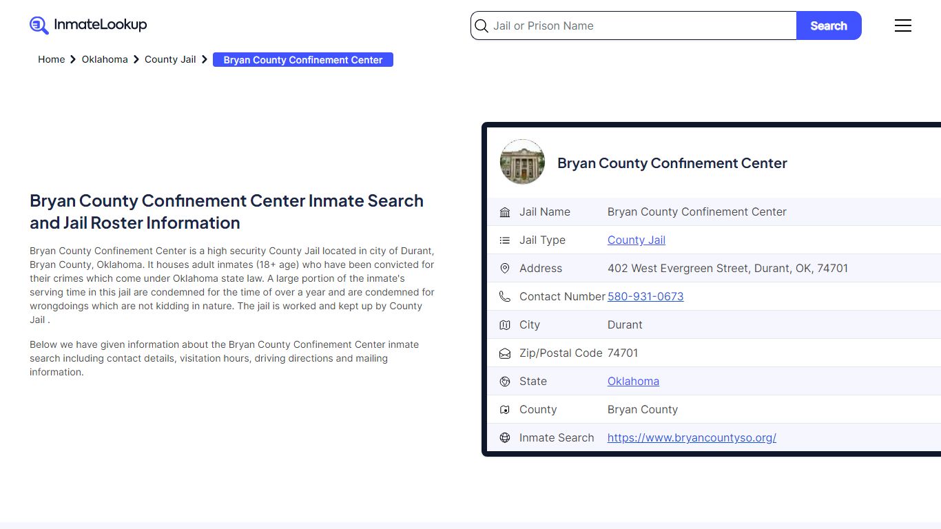 Bryan County Confinement Center (OK) Inmate Search and Jail Roster ...